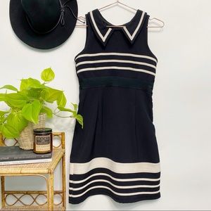 Navy Striped Sleeveless Dress with Contrast Collar